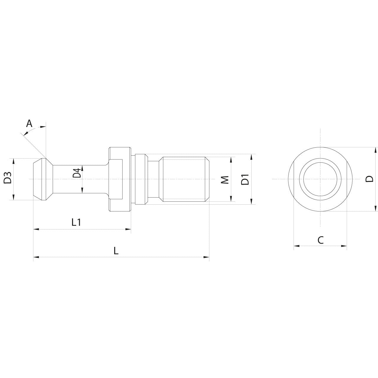 Omega Products Pull Stud BT (MAS) - Solid - Without O-Ring - 90° - ISO 40
