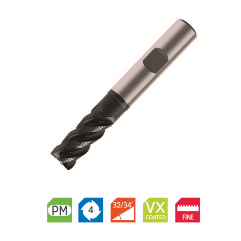 Europa Tools Powder Metal End Mill - 4 Flute Multiple Helix With Corner Radius -8mm
