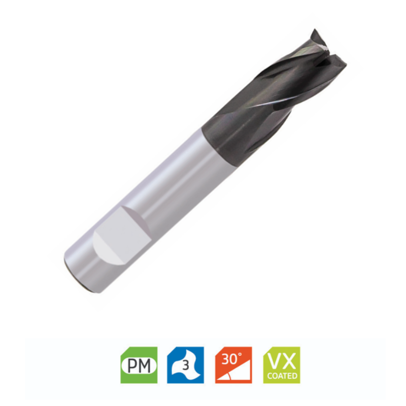 Europa Tools Powder Metal PM3 End Mill - 3 Flute Short Throwaway - 12mm