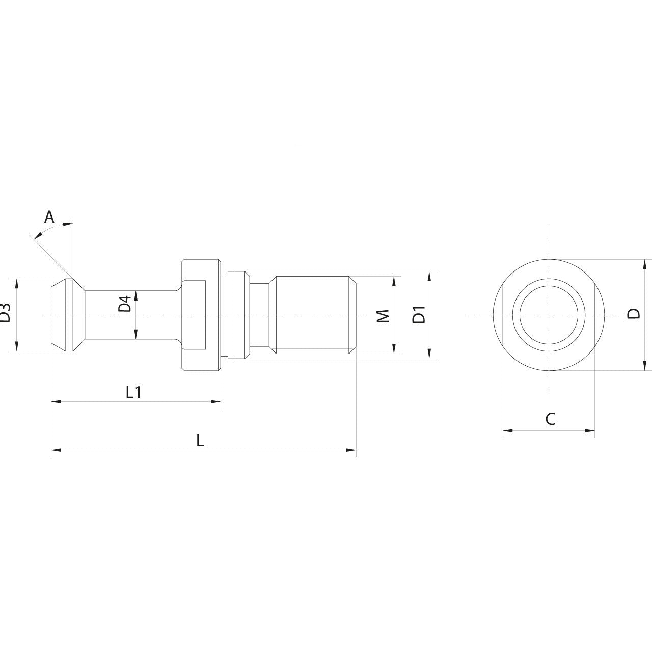 Omega Products Pull Studs BT (MAS) - Solid - With O-Ring - 90° - ISO 40