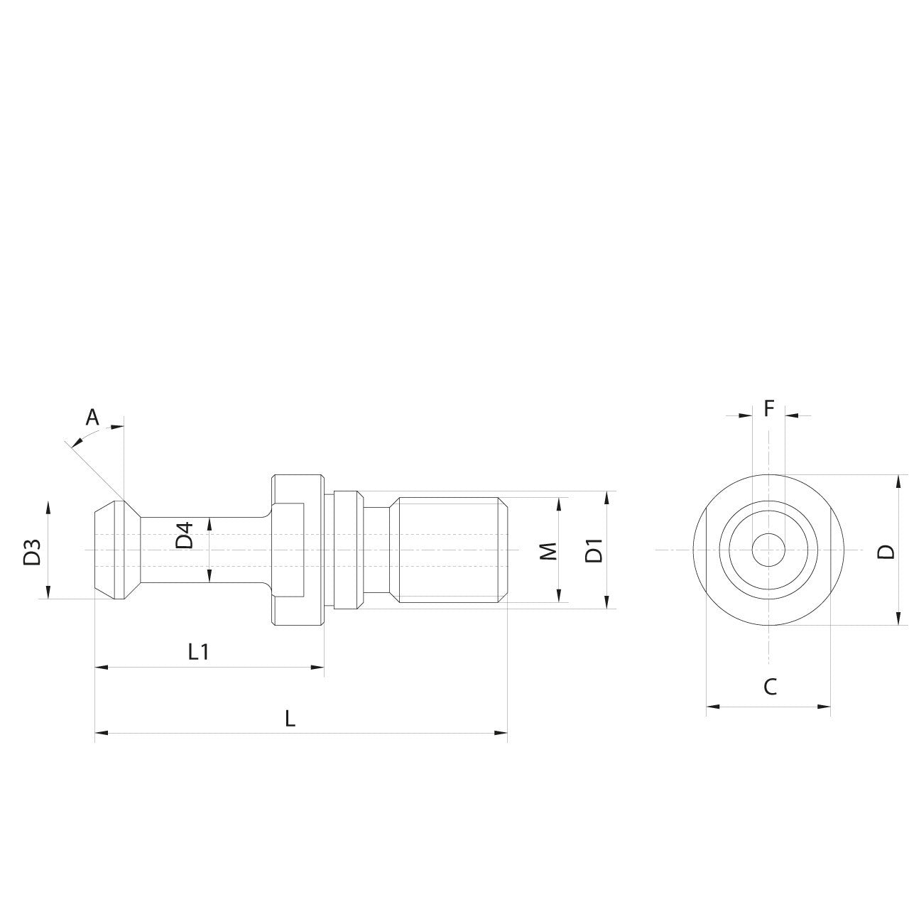 Omega Products Pull Stud BT (MAS) - Hollow - Through Coolant - 60° - ISO 40