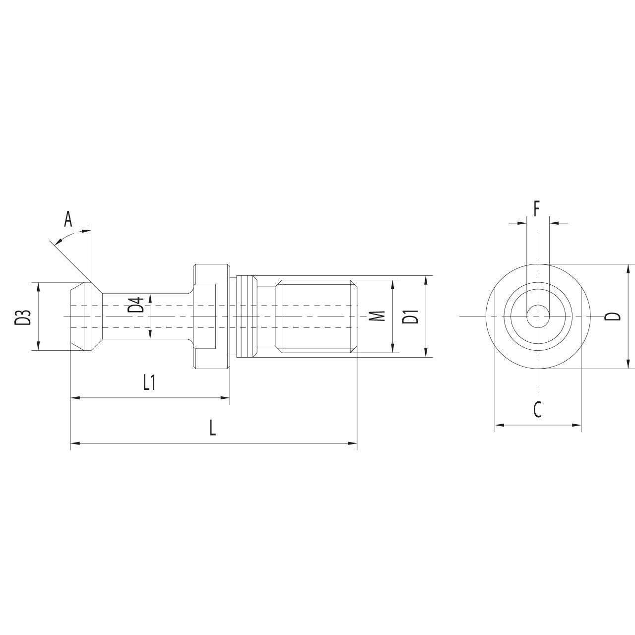Omega Products Pull Stud BT (MAS) - Hollow - With O Ring - Through Coolant - 45° - ISO 40