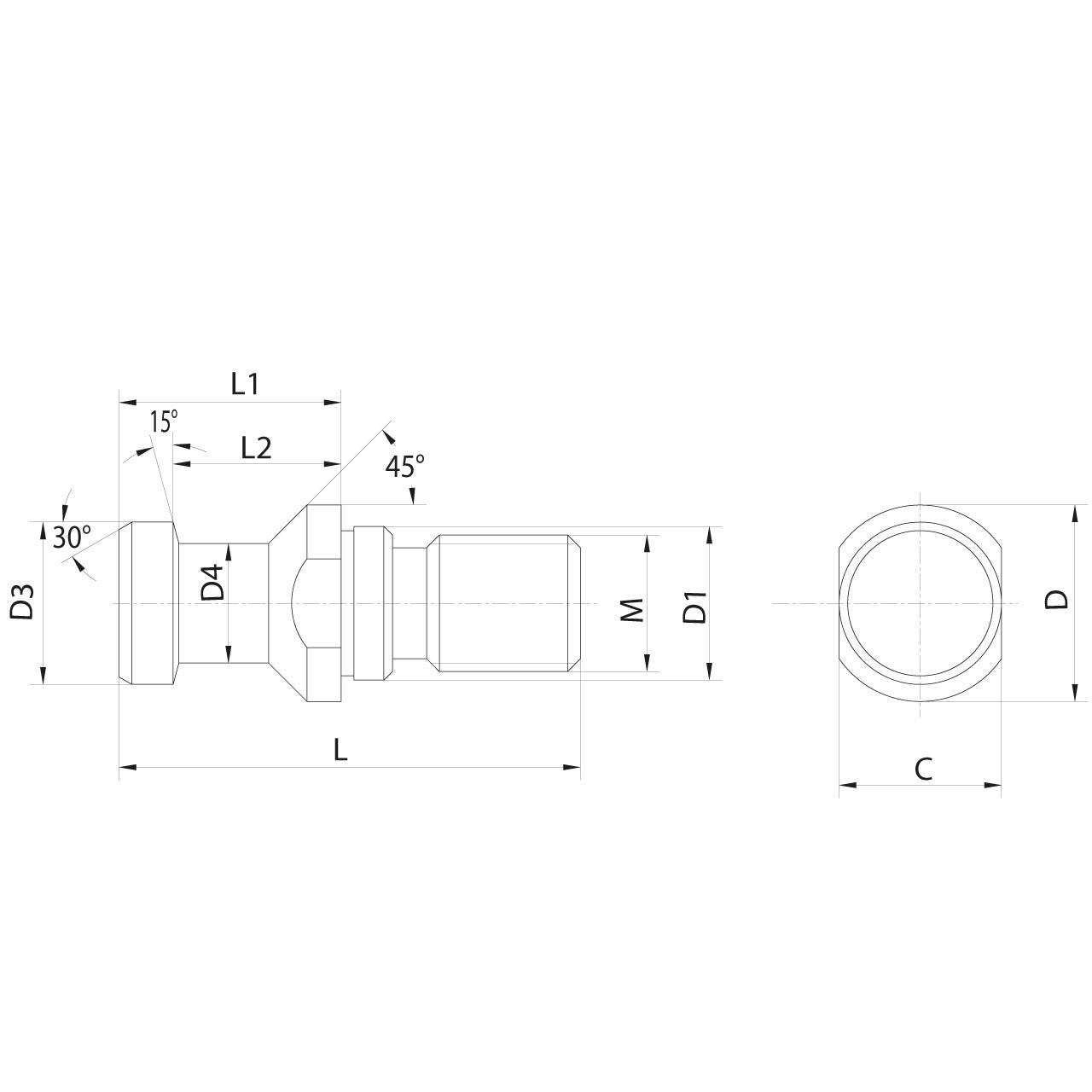 Omega Products DIN69872 Pull Stud - Solid - Without O-Ring - ISO40