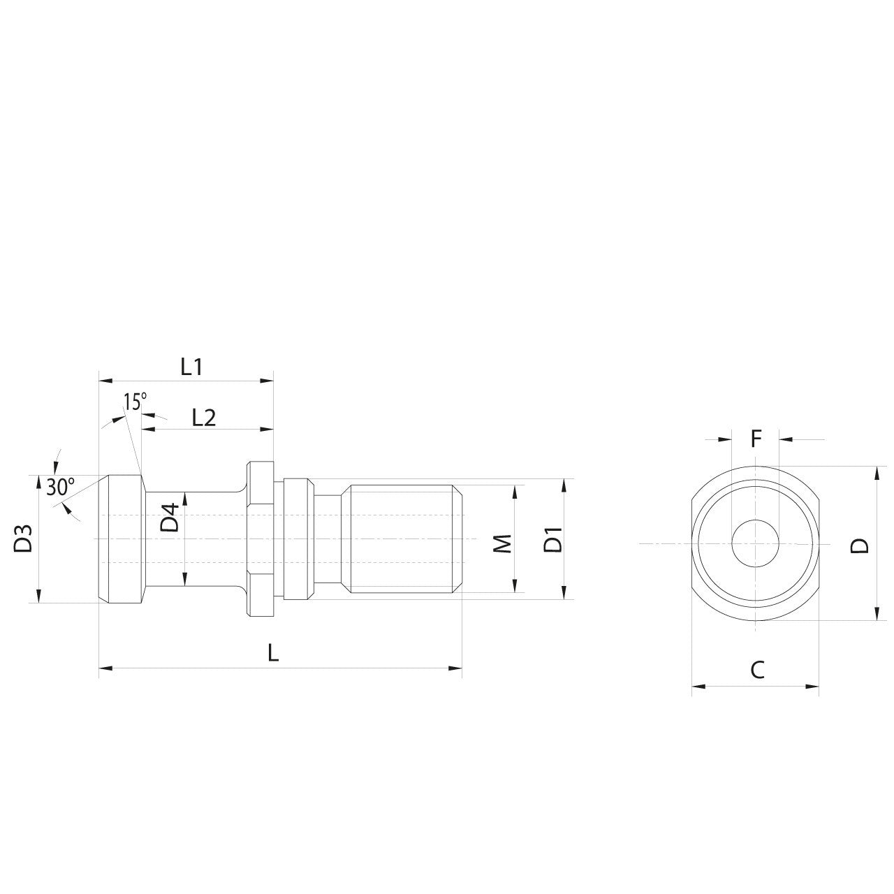 Omega Products ISO 7388/2-A Pull Studs - Hollow - Without O-Ring - Through Coolant - ISO40