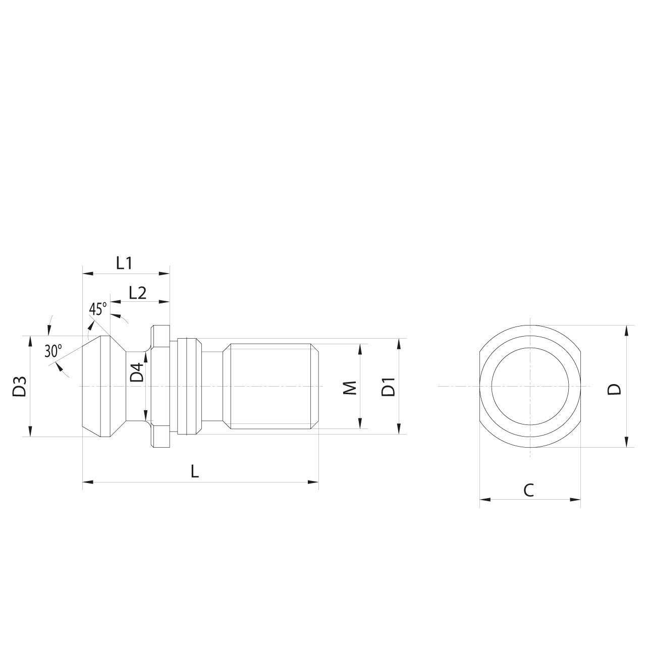 Omega Products ISO 7388/2-B Pull Studs - Solid - With O-Ring - ISO40