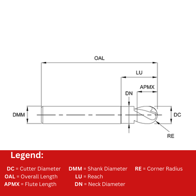 Europa Tools Carbide End Mill 2 Flute Extended Neck - Pulsar Blue - Ball Nose - 5.5mm x 6.5mm