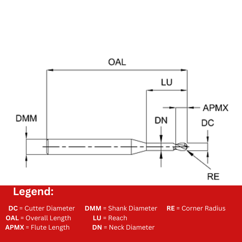 Europa Tools Carbide End Mill 2 Flute Ball Nose - Extended Neck - Pulsar DMX - 5mm x 30mm