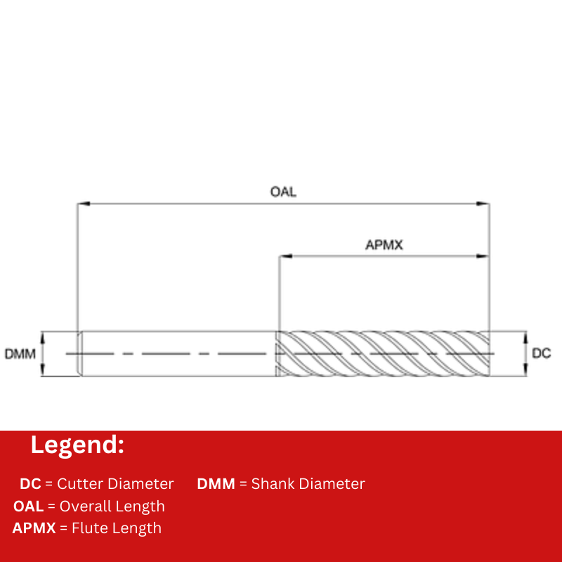 Europa Tools Carbide End Mill 6 Flute Extended Neck Extra Length - Square Edge - Finishing - Pulsar Blue - 16mm