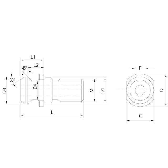 Omega Products ISO 7388/2-B Pull Studs - Solid - Without O-Ring - Through Coolant - ISO40