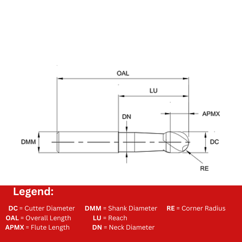 Europa Tools Carbide End Mill 2 Flute - Ball Nose - For Aluminium - ALU XP - 8mm