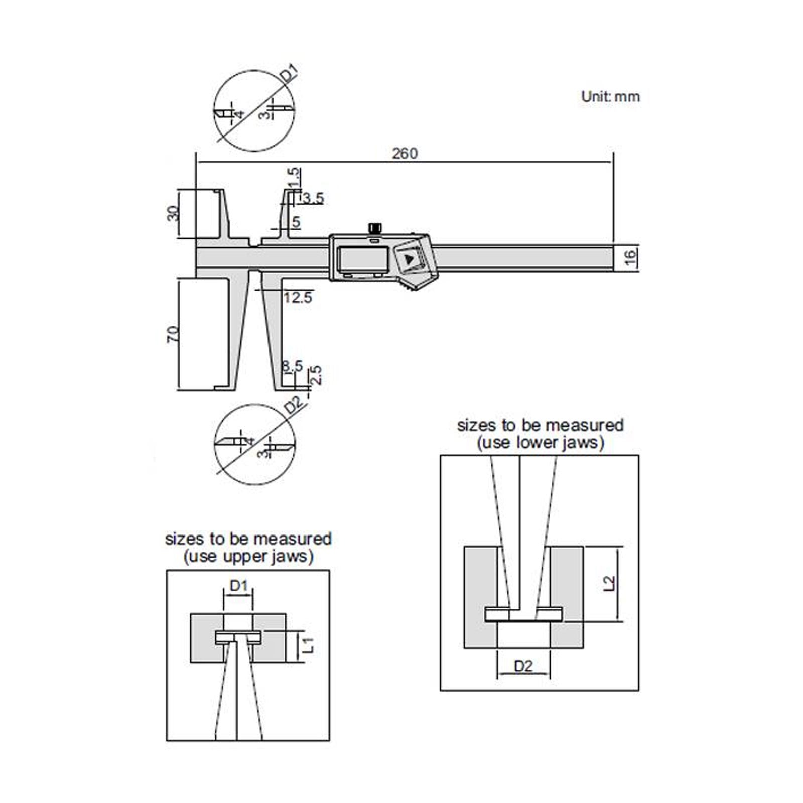 0-150-mm / 0-6" Digital Inside Groove Caliper - 1176 Series (Insize)
