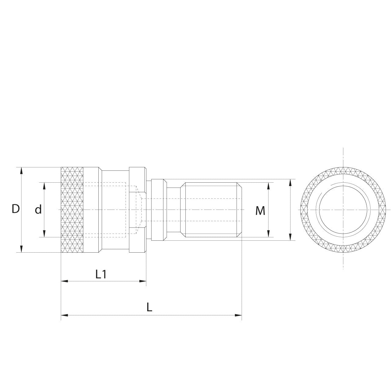 Omega Products Pull Stud Adaptor With Internal Thread and Hole Through - DIN2080 - BT40