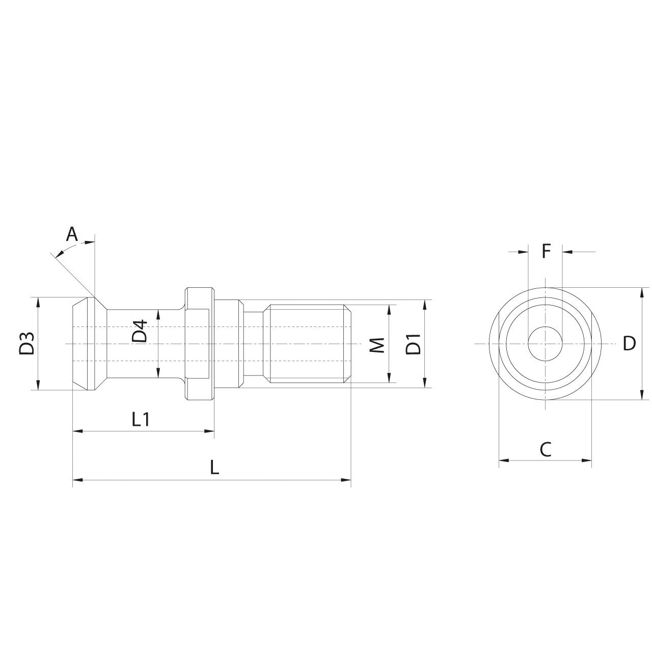 Omega Products JIS B6339 Pull Stud - Hollow - Without O-Ring - Through Coolant - ISO40