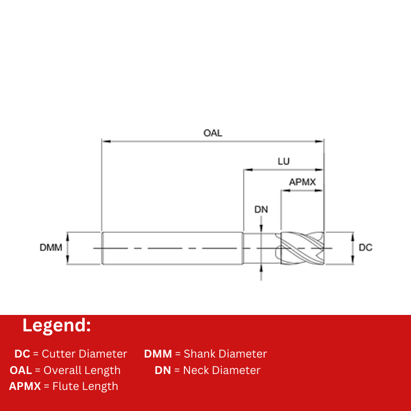 Europa Tools Carbide End Mill 4 Flute - Square Edge - Extended Neck - HX2 - 6mm x 74mm