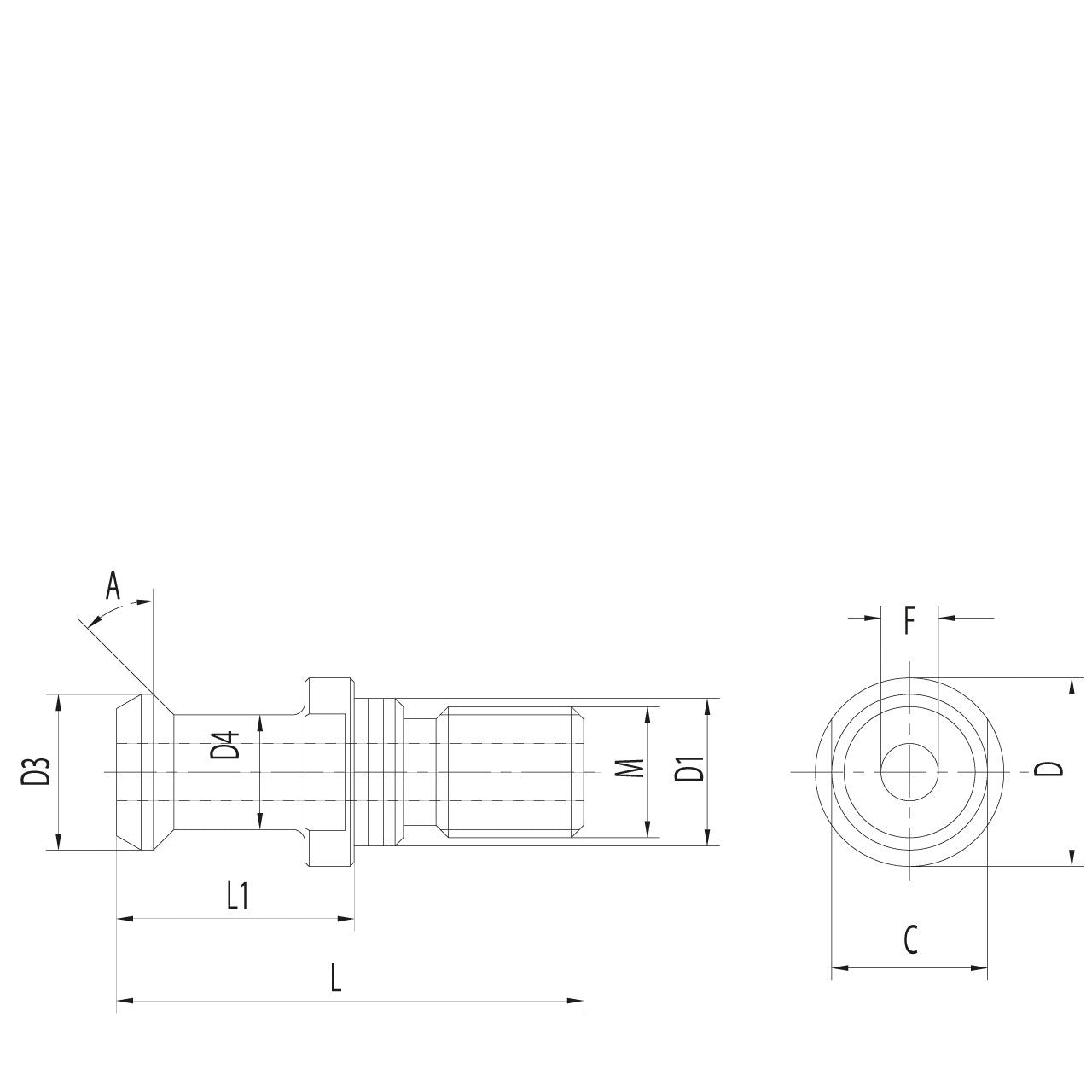 Omega Products JIS B6339 Pull Stud - Hollow - With O-Ring - For Through Coolant - ISO40
