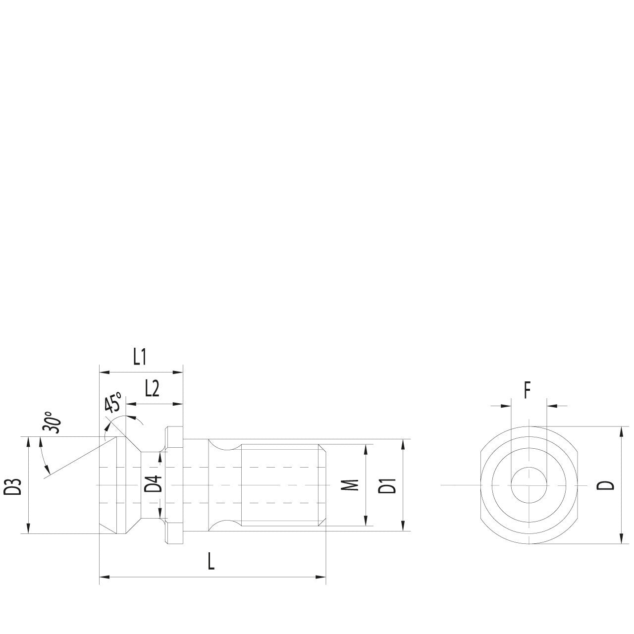 Omega Products Mazak Pull Stud - Hollow - Without O-Ring - Through Coolant - ISO40 - 44.1mm Long