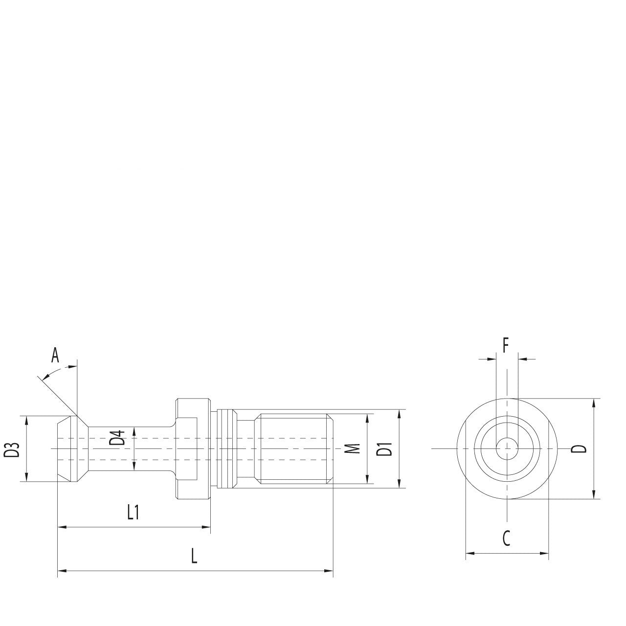 Omega Products Hass Pull Stud - Hollow - With O Ring - For Through Coolant - 45°