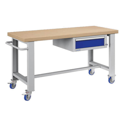 Polstore Standard Mobile Workbench - 1 Draw - Light Grey/Dark Blue - 1500mm(W) x 750mm(D) x 908mm(H)