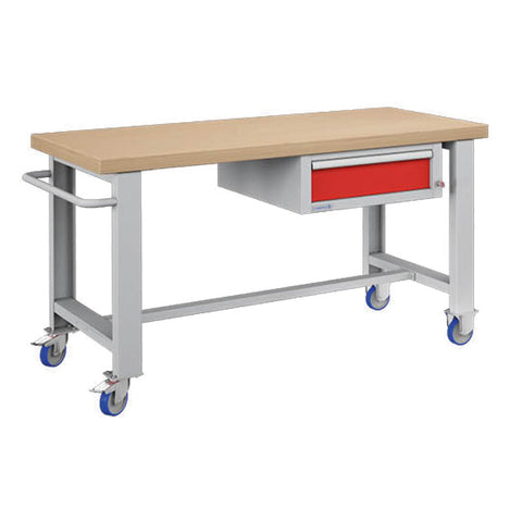 Polstore Standard Mobile Workbench - 1 Draw - Light Grey/Red - 1500mm(W) x 750mm(D) x 908mm(H)