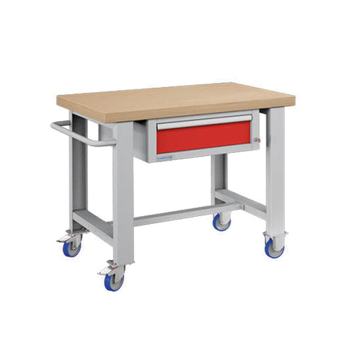 Polstore Standard Mobile Workbench - 1 Draw - Light Grey/Red - 1065mm(W) x 750mm(D) x 908mm(H)