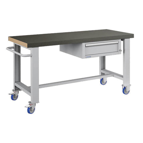 Polstore Standard Mobile Workbench - 1 Draw & Rubber Cover - Light Grey - 1500mm(W) x 750mm(D) x 908mm(H)