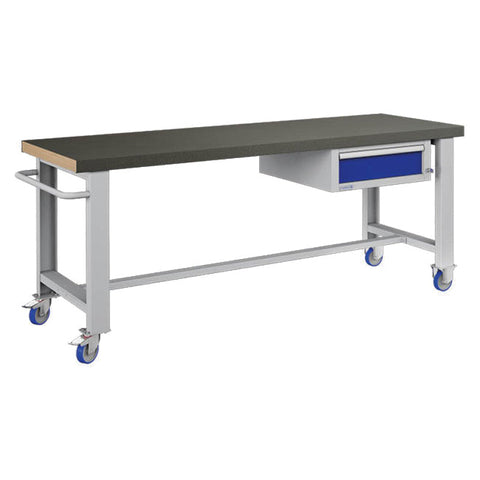 Polstore Standard Mobile Workbench - 1 Draw & Rubber Cover - Light Grey/Dark Blue - 2065mm(W) x 750mm(D) x 908mm(H)