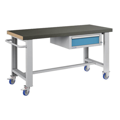 Polstore Standard Mobile Workbench - 1 Draw & Rubber Cover - Light Grey/Light Blue - 1500mm(W) x 750mm(D) x 908mm(H)