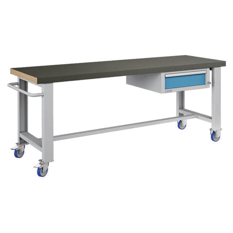 Polstore Standard Mobile Workbench - 1 Draw & Rubber Cover - Light Grey/Light Blue - 2065mm(W) x 750mm(D) x 908mm(H)
