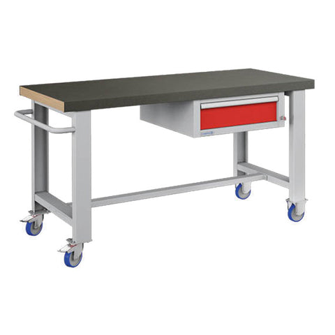 Polstore Standard Mobile Workbench - 1 Draw & Rubber Cover - Light Grey/Red - 1500mm(W) x 750mm(D) x 908mm(H)