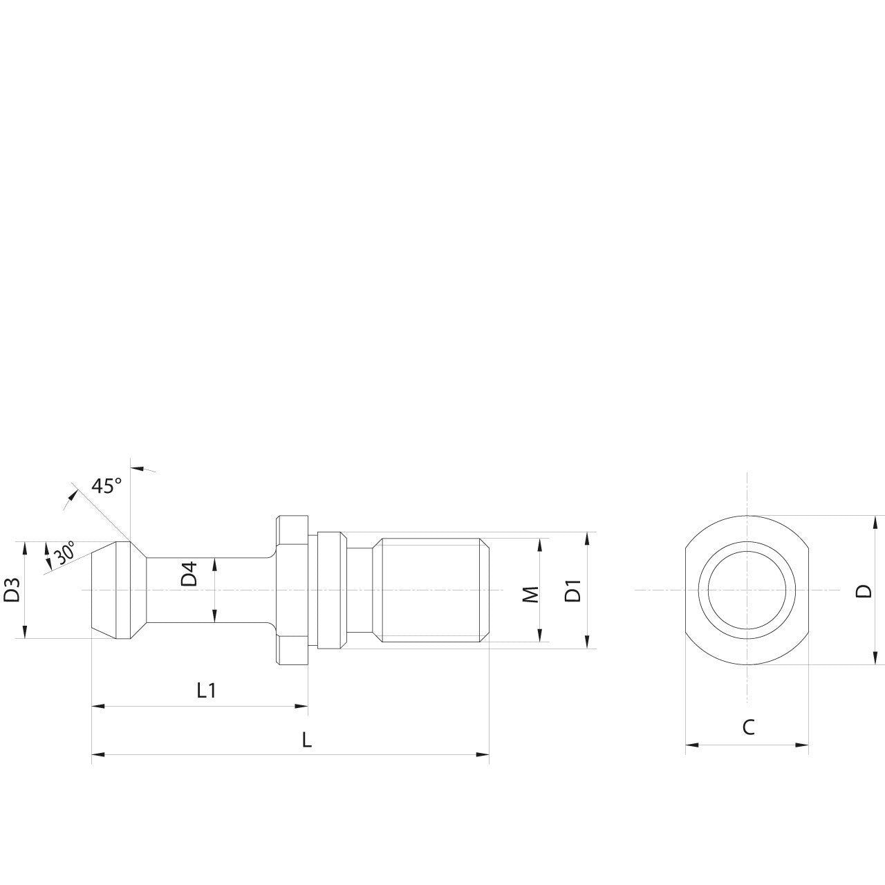 Omega Products Mazak Pull Stud - Hollow - Without O-Ring - Through Coolant - ISO40 - 41.25mm Long