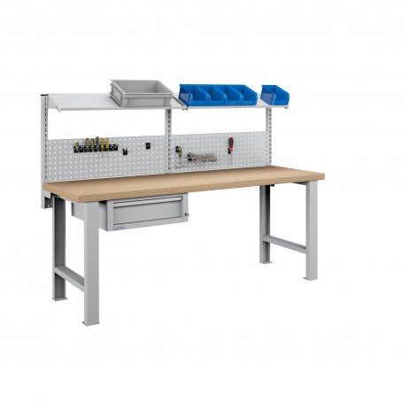 Polstore Workbench Combo - 1 Draw, 2 Panels & 2 Shelves Multiplex Top - Light Grey - 2000mm(w) x 750mm(d)