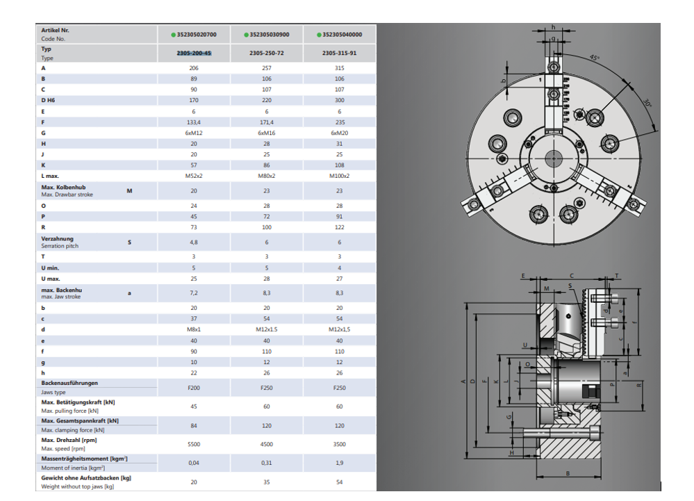 Bison Quick Change Power Chuck - 3 Jaw - 2305 Series - 315mm