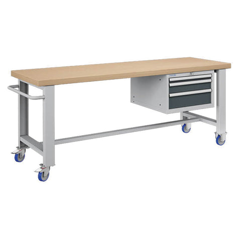 Polstore Standard Mobile Workbench - 3 Draws - Light Grey/Dark Grey - 2065mm(W) x 750mm(D) x 908mm(H)