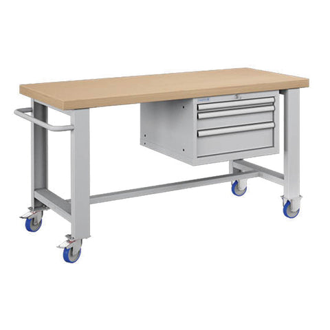 Polstore Standard Mobile Workbench - 3 Draws - Light Grey - 1500mm(W) x 750mm(D) x 908mm(H)