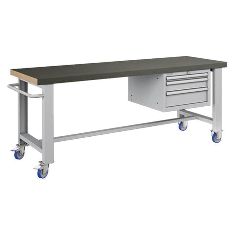 Polstore Standard Mobile Workbench - 3 Draws & Rubber Cover - Light Grey - 2065mm(W) x 750mm(D) x 908mm(H)