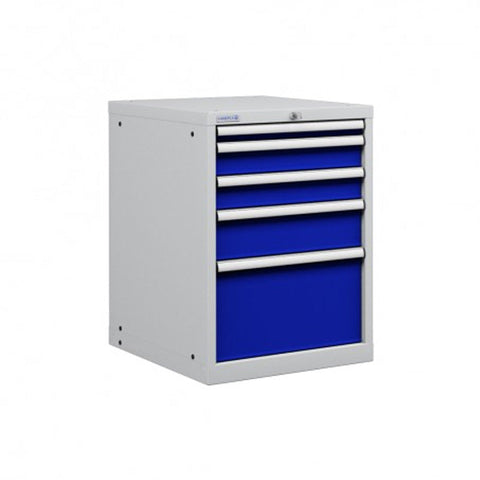 Polstore Cabinet - 5 Drawers 27x36EH - 100% Extension - Light Grey/Dark Blue - 564mm(W) x 725mm(D) x 800mm(H)