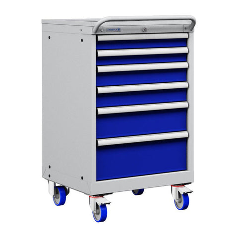 Polstore Mobile Cabinet - 6 Drawers 27x27EH - 100% Extension - Light Grey/Dark Blue - 572mm(W) x 627mm(D) x 927mm(H)