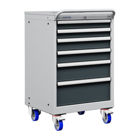 Polstore Mobile Cabinet - 6 Drawers 27x27EH - 100% Extension - Light Grey/Dark Grey - 572mm(W) x 627mm(D) x 927mm(H)