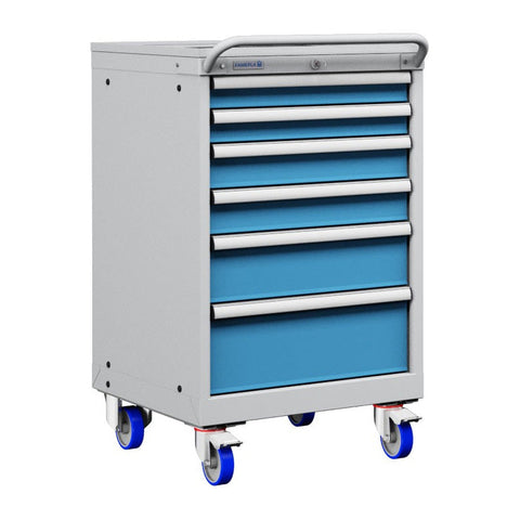 Polstore Mobile Cabinet - 6 Drawers 27x27EH - 100% Extension - Light Grey/Light Blue - 572mm(W) x 627mm(D) x 927mm(H)
