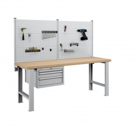Polstore Workbench Combo - 3 Draws & 6 Panels Multiplex Top - Light Grey - 2000mm(w) x 750mm(d)