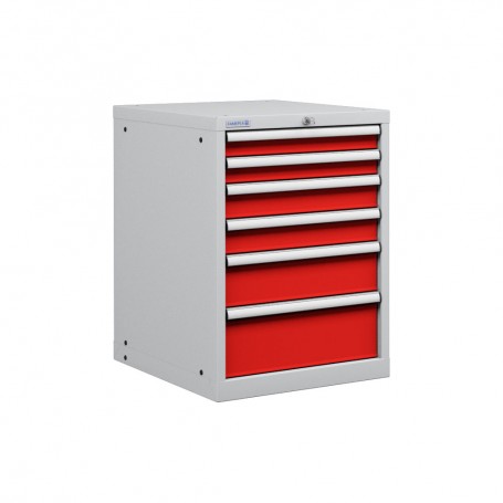Polstore Cabinet - 6 Drawers 27x36EH - 90% Extension - Light Grey/Red - 564mm(W) x 725mm(D) x 800mm(H)