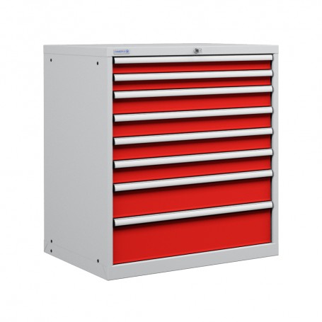 Polstore Cabinet Combo - 8 Drawers 45x36EH - 100% Extension - Light Grey/Red - 870mm(w) x 1000mm(h)