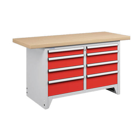 Polstore Modular Workbench 8 Draws - Multiplex Worktop - Light Grey/Red - 1500mm (W) x 750mm (D)