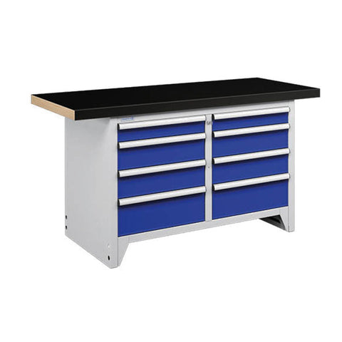 Polstore Modular Workbench 8 Draws - Multiplex Worktop With Rubber Cover - Light Grey/Dark Blue - 1500mm (W) x 750mm (D)