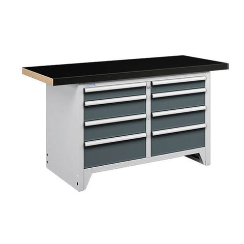 Polstore Modular Workbench 8 Draws - Multiplex Worktop With Rubber Cover - Light Grey/Dark Grey - 1500mm (W) x 750mm (D)