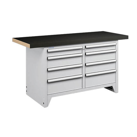 Polstore Modular Workbench 8 Draws - Multiplex Worktop With Rubber Cover - Light Grey - 1500mm (W) x 750mm (D)