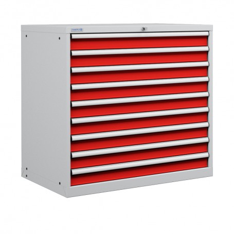 Polstore Cabinet Combo - 9 Drawers 54x36EH - 100% Extension - Light Grey/Red - 1023mm(w) x 1000mm(h) x 725(d)