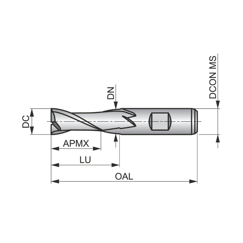Dormer Pramet C123 15.0mm HSS-E-Powder Metal Flatted Shank 2 Flute Standard Length Slot Drill DIN 844 K