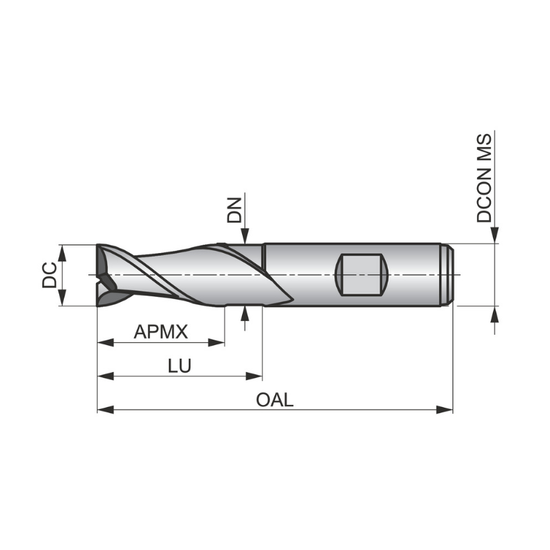 Dormer Pramet C159 5.0mm HSS-E Flatted Shank 2 Flute Standard Length Slot Drill DIN 844 K