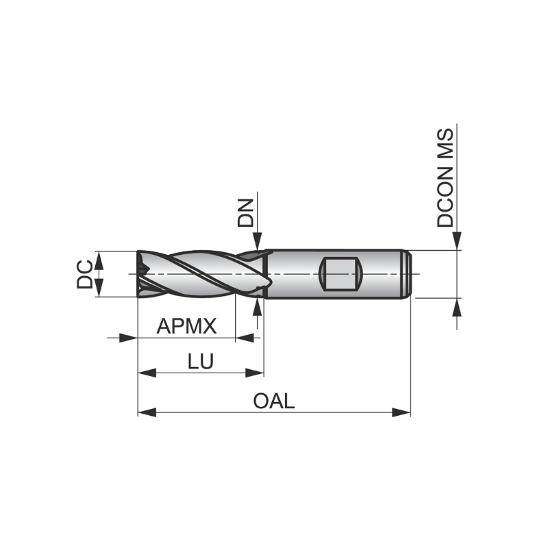 Dormer Pramet C247 3.0mm HSS-E-Powder Metal Flatted Shank Multi-Flute Standard Length End Mill DIN 844 K